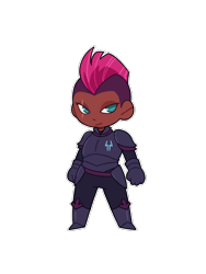 Size: 1200x1600 | Tagged: safe, alternate version, artist:tinypurplebrush, tempest shadow, human, g4, armor, belt, boots, chibi, clothes, commission, cute, dark skin, eye scar, facial scar, female, four fingers, gloves, humanized, pants, purple background, scar, shoes, simple background, solo, transparent background