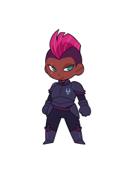 Size: 1200x1600 | Tagged: safe, alternate version, artist:tinypurplebrush, tempest shadow, human, g4, armor, belt, boots, chibi, clothes, commission, cute, dark skin, eye scar, facial scar, female, four fingers, gloves, humanized, pants, purple background, scar, shoes, simple background, solo, transparent background