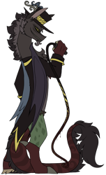 Size: 1705x2800 | Tagged: safe, artist:pegacousinceles, discord, au:something wrong in equestria, g4, blood, clothes, hat, simple background, solo, suit, top hat, transparent background, whip