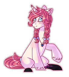 Size: 1000x1100 | Tagged: safe, artist:plixine, oc, oc only, oc:milenia sondust, pony, unicorn, blushing, braid, female, horn, mare, simple background, solo, transparent background