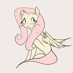 Size: 600x600 | Tagged: safe, artist:ampbatross, fluttershy, pegasus, pony, g4, concave belly, female, mare, simple background, sitting, solo, spread wings, tail, thin, whiskers, wings