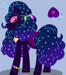 Size: 1124x1280 | Tagged: safe, artist:izzymoonbow2006, izzy moonbow, pony, unicorn, g5, alternate cutie mark, bracelet, cutie mark, female, friendship bracelet, horn, jewelry, mare, nightmarified, peytral, solo, tail, unshorn fetlocks