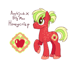 Size: 1480x1280 | Tagged: safe, artist:proficdroid, oc, oc only, oc:honeycrisp, earth pony, pony, cutie mark, freckles, male, offspring, parent:applejack, parent:big macintosh, parents:applemac, ponytail, product of incest, simple background, solo, unshorn fetlocks, white background