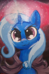 Size: 1320x2000 | Tagged: safe, artist:rai-kun, trixie, pony, unicorn, g4, >:3, acrylic painting, great and powerful, horn, looking at you, magic, smiling, smiling at you, traditional art