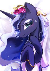 Size: 2480x3508 | Tagged: safe, artist:izuchi, princess luna, alicorn, pony, g4, blushing, horn, smiling