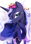 Size: 2480x3508 | Tagged: safe, artist:izuchi, princess luna, alicorn, pony, g4, blushing, horn, smiling, solo