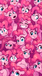 Size: 2160x3840 | Tagged: safe, artist:skysorbett, pinkie pie, earth pony, pony, g4, curly hair, curly mane, female, frog (hoof), looking at someone, looking at you, mare, multeity, open mouth, open smile, smiling, tongue out, too much pink energy is dangerous, underhoof