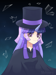 Size: 2429x3274 | Tagged: safe, artist:shivery, oc, oc:flawless sparklemoon, #artist:shivery, #cloak, #hat, fusion, fusion:trixie, fusion:twilight sparkle, fusion:twixie