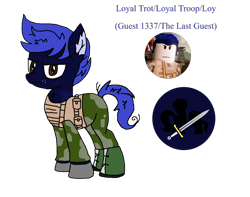 Size: 1920x1512 | Tagged: safe, artist:xxduncandonutxx, earth pony, pony, army, military, ponified, roblox, scar, simple background, solo, sword, transparent background, weapon