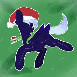 Size: 1500x1500 | Tagged: safe, artist:maravor, oc, oc only, oc:interstellar, pegasus, pony, snake, ;p, christmas, hat, holiday, male, one eye closed, santa hat, solo, stallion, tongue out, wink