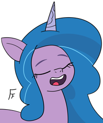 Size: 2723x3249 | Tagged: safe, artist:frownfactory, izzy moonbow, unicorn, g5, eyes closed, horn, simple background, solo, transparent background