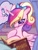 Size: 768x1004 | Tagged: safe, artist:imbir, princess cadance, shining armor, alicorn, pony, unicorn, g4, bed, book, bow, cute, cutedance, cyrillic, female, hair bow, heart, heart eyes, horn, indoors, looking down, male, mare, pillow, ponytail, russian, ship:shiningcadance, shipping, smiling, solo focus, stallion, straight, teen princess cadance, thought bubble, wingding eyes