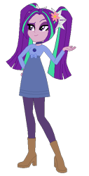 Size: 294x579 | Tagged: safe, artist:selenaede, artist:user15432, aria blaze, human, equestria girls, g4, base used, blue dress, blueberry muffin (strawberry shortcake), boots, clothes, crossover, diana kaarina, dress, flower, flower in hair, hand on hip, leggings, shoes, simple background, smiling, solo, strawberry shortcake, strawberry shortcake berry in the big city, transparent background, voice actor joke