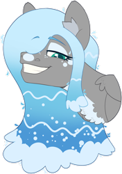 Size: 1280x1816 | Tagged: safe, artist:chrzaan, oc, oc only, oc:waterfall, pegasus, pony, bust, chest fluff, coat markings, colored ear fluff, commissioner:mrsw0rldw1d3, ear fluff, facial markings, female, grin, hair over one eye, looking at you, mare, pale belly, portrait, simple background, smiling, smiling at you, snip (coat marking), solo, transparent background, water mane