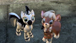 Size: 3840x2160 | Tagged: safe, artist:diverge, oc, oc only, deer, zebra, fallout equestria, 3d, deer oc, gmod, non-pony oc, outdoors, zebra oc