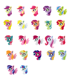 Size: 750x821 | Tagged: safe, artist:shadowbluebrownine, apple bumpkin, berry punch, berryshine, bitta luck, cinnamon breeze (g4), diamond rose, flippity flop, flitterheart, forsythia, gardenia glow, golden delicious, island rainbow, junebug, lucky dreams, ploomette, rainbow wishes, ribbon wishes, sapphire shores, skywishes (g4), sprinkle stripe, earth pony, pegasus, unicorn, g4, apple family member, breezie (g4), breezie flora, bust, horn, portrait, simple background, transparent background, unicorn berry punch, unicorn golden delicious, unicorn junebug, unicorn sapphire shores