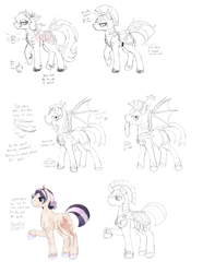 Size: 3200x4300 | Tagged: safe, artist:squeezymouse, derpibooru exclusive, oc, oc only, oc:crane favor, oc:malic acid, oc:silk veil, bat pony, crystal pony, earth pony, pegasus, pony, vampire bat pony, armor, armored pony, bat pony oc, bat wings, beret, black and white, blanket, clothes, colored hooves, docked tail, dotted line, earth pony oc, eyeshadow, grayscale, guide, hat, helmet, hooves, jewelry, lidded eyes, makeup, male, missing cutie mark, monochrome, notes, pegasus oc, raised hoof, ring, royal guard, sabaton, saddle, scar, see-through, shoes, shorn fetlocks, sketch, sketch dump, slit pupils, species swap, spread wings, stallion, tack, tail, tail ring, text, torn ear, tutorial, unshorn fetlocks, wings, wip