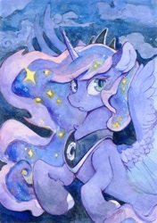 Size: 4629x6559 | Tagged: safe, artist:anazeml, artist:laymy, princess luna, alicorn, pony, g4, crown, jewelry, regalia, solo, traditional art, watercolor painting