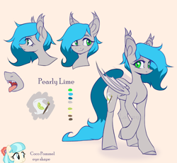 Size: 3300x3030 | Tagged: safe, artist:anazeml, oc, oc only, oc:pearly lime, bat pony, pony, bat pony oc, reference sheet, solo