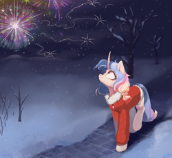 Size: 3696x3400 | Tagged: safe, artist:anazeml, artist:laymy, oc, oc only, pony, unicorn, horn, snow, snowfall, solo, tree