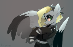 Size: 3545x2295 | Tagged: safe, artist:anazeml, artist:laymy, oc, oc only, oc:tlen borowski, pegasus, pony, black and yellow, clothes, ear piercing, earring, jacket, jewelry, leather, leather jacket, piercing, solo