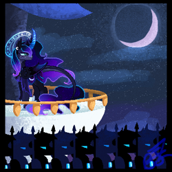 Size: 363x363 | Tagged: safe, artist:blujayz, princess luna, alicorn, bat pony, pony, g4, digital art, i am the night, lunar empire, night guard, outdoors, passepartout, pixel art