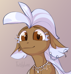 Size: 2254x2344 | Tagged: safe, artist:twee, oc, oc only, oc:flowing sands, pony, sea pony, seapony (g4), bust, commission, commission open, cute, female, floppy ears, gradient background, looking at someone, looking at you, mare, portrait, profile, profile picture, sketch, smiling, smiling at you, solo, ych result