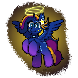 Size: 2000x2000 | Tagged: safe, artist:nambo, oc, oc only, oc:starbeam gaze, alicorn, pony, alternate universe, cute, female, filly, flying, foal, gift art, horn, looking at you, next generation, simple background, smiling, smiling at you, solo, spread wings, transparent background, watermark, wings