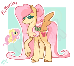 Size: 947x848 | Tagged: safe, artist:natpack, fluttershy, pegasus, pony, g4, bow, female, hair bow, mare, original art, passepartout, redesign, signature, solo, square background, unshorn fetlocks, watermark