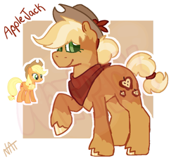 Size: 937x848 | Tagged: safe, artist:natpack, applejack, earth pony, pony, g4, bandana, cowboy hat, female, hat, mare, original art, passepartout, ponytail, redesign, signature, solo, square background, unshorn fetlocks, watermark