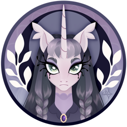 Size: 828x828 | Tagged: safe, artist:kabuvee, oc, oc only, oc:marena, pony, unicorn, clothes, eyelashes, female, floppy ears, horn, icon, looking at you, mare, solo, watermark