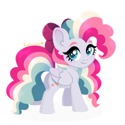 Size: 894x894 | Tagged: safe, artist:kabuvee, oc, oc only, oc:sky sorbet, pegasus, pony, curly mane, curly tail, eyelashes, female, looking at you, mare, pegasus oc, reference sheet, requested art, simple background, smiling, smiling at you, solo, tail, transparent background, watermark, wings