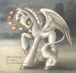 Size: 1953x1886 | Tagged: safe, artist:krol2501, oc, oc only, alicorn, pony, alicorn oc, crying, draw this in your style, floating eyes, horn, leonine tail, solo, tail, unshorn fetlocks, wings