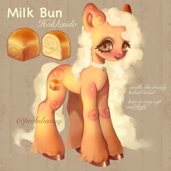 Size: 1440x1440 | Tagged: safe, artist:prclnbunny, oc, oc only, oc:milk bun hokkaido, bread pony, earth pony, food pony, pony, bread, choker, female, food, mare, ponysona, solo, unshorn fetlocks