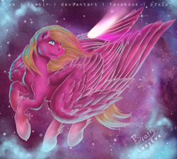 Size: 1810x1628 | Tagged: safe, artist:lazyeva, oc, oc only, pegasus, pony, shooting star, solo, space, tangible heavenly object, wings