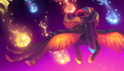 Size: 3500x2000 | Tagged: safe, artist:lazyeva, oc, oc only, pegasus, pony, commission, fireworks, flying, solo, spread wings, wings