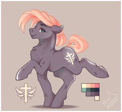 Size: 2240x2040 | Tagged: safe, artist:lazyeva, oc, oc only, earth pony, pony, chest fluff, female, mare, passepartout, reference sheet, signature, smiling, solo