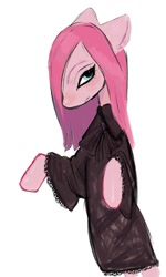 Size: 827x1377 | Tagged: safe, artist:calmstate2, pinkie pie, earth pony, pony, g4, clothes, female, goth, hair over one eye, mare, pinkamena diane pie, simple background, solo, white background