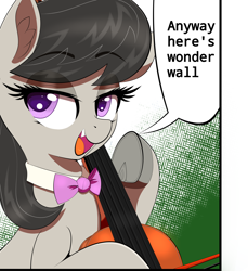 Size: 3200x3500 | Tagged: safe, artist:scandianon, octavia melody, earth pony, pony, g4, anyways here's wonderwall, bedroom eyes, bow (instrument), cello, cello bow, fangs, female, frog (hoof), mare, meme, musical instrument, oasis (band), open mouth, ponified, solo, talking, underhoof, wonderwall