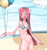 Size: 730x778 | Tagged: safe, artist:calmstate2, pinkie pie, earth pony, anthro, g4, arm hooves, balloon, beach, bra, clothes, concave belly, emaciated, featureless crotch, female, pinkamena diane pie, ribs, skinny, solo, thin, underwear