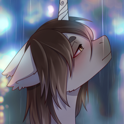 Size: 2362x2362 | Tagged: safe, artist:glumarkoj, oc, oc only, pony, unicorn, horn, male, rain, solo, stallion