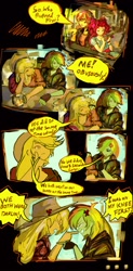 Size: 1007x2048 | Tagged: safe, artist:zerdasher, applejack, pinkie pie, rainbow dash, sunset shimmer, human, equestria girls, g4, argument, clothes, comic, cross-popping veins, dialogue, emanata, female, hoodie, lesbian, married couple, ship:appledash, shipping, speech bubble