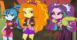 Size: 1463x772 | Tagged: safe, screencap, adagio dazzle, aria blaze, sonata dusk, equestria girls, equestria girls specials, g4, my little pony equestria girls: sunset's backstage pass, cropped, crossed arms, female, hand on hip, lidded eyes, smiling, smirk, the dazzlings, trio, trio female