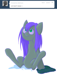 Size: 684x890 | Tagged: artist needed, safe, oc, oc only, pony, ask, female, looking up, sitting, solo, tumblr, wet, wet mane