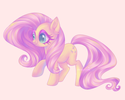 Size: 2500x2000 | Tagged: safe, artist:0nixiecherry0, fluttershy, pegasus, pony, g4, colored pupils, cute, female, high res, mare, pink background, raised hoof, shyabetes, simple background, solo, wingless