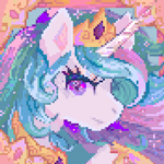 Size: 440x440 | Tagged: safe, artist:brila, part of a set, princess celestia, alicorn, pony, g4, bust, digital art, female, horn, icon, jewelry, looking at you, mare, pixel art, portrait, raised hoof, regalia, solo