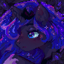 Size: 440x440 | Tagged: safe, artist:brila, part of a set, princess luna, pony, g4, bust, digital art, female, horn, icon, jewelry, mare, pixel art, portrait, raised hoof, regalia, solo