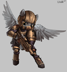 Size: 2228x2404 | Tagged: safe, artist:uteuk, oc, oc only, oc:wind east, pegasus, pony, armor, female, imperial guard, looking at each other, looking at someone, mask, spread wings, warhammer (game), warhammer 40k, weapon, wings