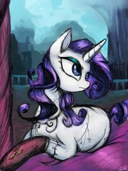 Size: 1500x2000 | Tagged: safe, artist:colochenni, rarity, pony, unicorn, g4, female, horn, lying down, mare, prone, solo