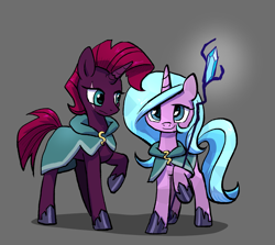 Size: 2293x2048 | Tagged: safe, artist:brella, radiant hope, tempest shadow, comic:crystal war, g4, alternate hairstyle, alternate universe, duo, staff, staff of sacanas